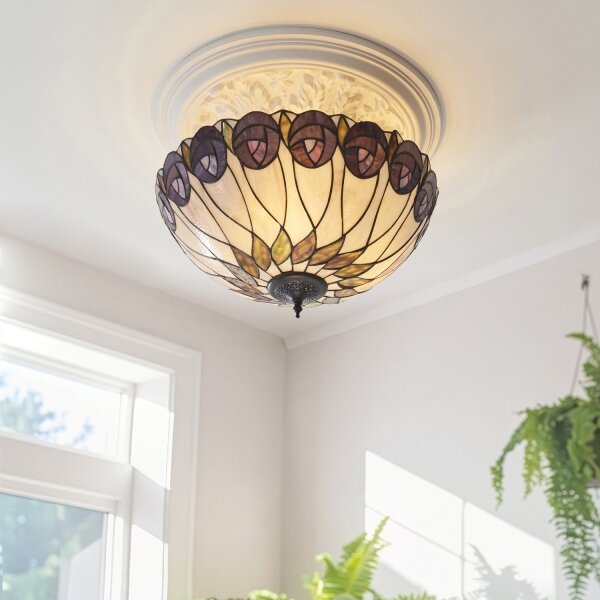Endon 111906 - Прикрепен таванен полилей Tiffany HUTCHINSON 3xE27/10W/230V Ø 50 см