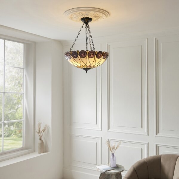 Endon 111872 - Полилей на верига Tiffany HUTCHINSON, 3xE27/60W/230V, диам. 50 cm