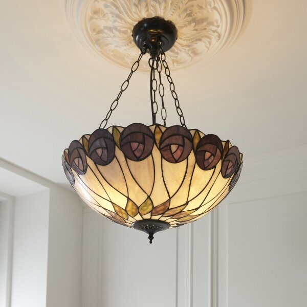 Endon 111872 - Полилей на верига Tiffany HUTCHINSON, 3xE27/60W/230V, диам. 50 cm