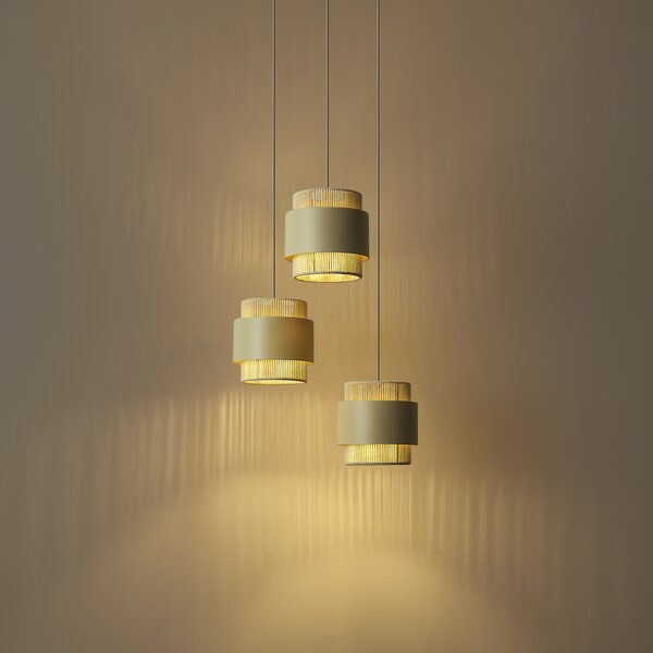 Модерен висящ лампион бежов с въже 3 светлини - Kora