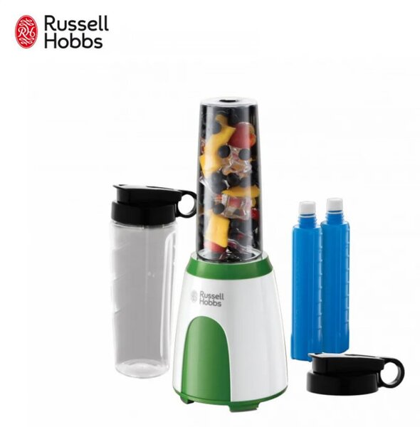 Блендер Russell Hobbs Explore Mix & Go Cool 25160-56, 300 W, 600 мл, Без BPA, Неръждаема стомана, Ергономичен дизайн, Бял/зелен