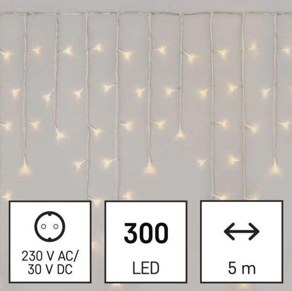 LED външна гирлянда 300 LED/8 режима, 10 m, IP44, топла бяла + дистанционно управление