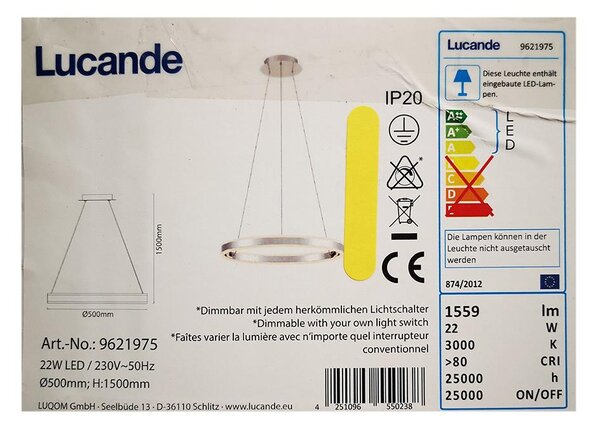 Lucande - LED Димируем пендел LYANI LED/20,5W/230V