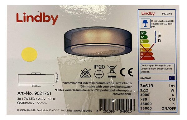 Lindby - LED Димируем плафон AMON 3xLED/12W/230V