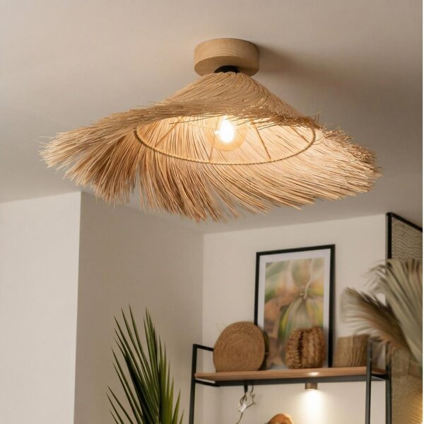 Brilagi - LED плафонен полилей CERIA BOHO 1xE27/40W/230V Ø 70 см, ратан/дъб