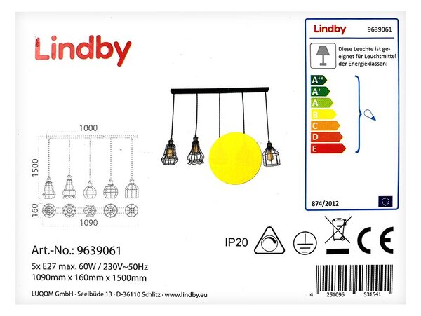 Lindby - Пендел ALBERTA 5xE27/60W/230V