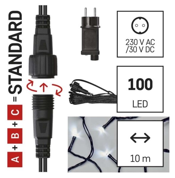 LED гирлянд за външна употреба, 100 LED / 15 м, IP44, студено бяло