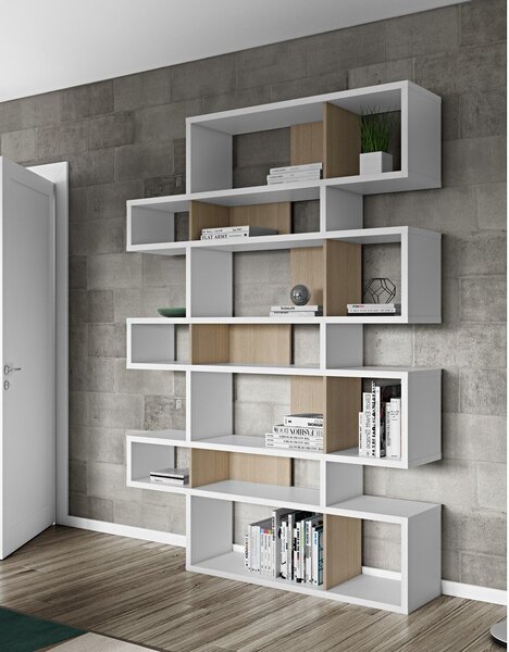 Бял шкаф за книги в дъб 156x220 cm London - TemaHome