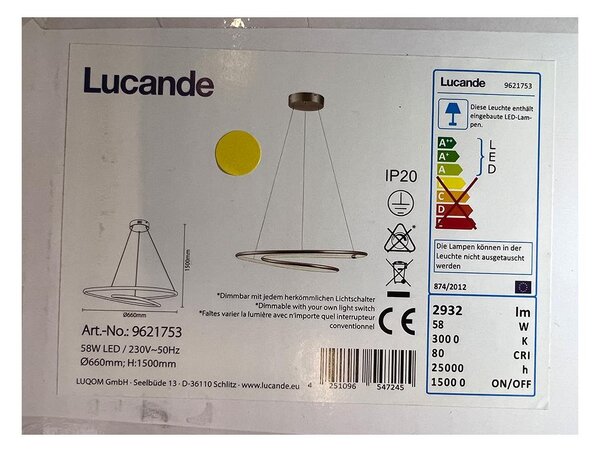 Lucande - LED Димируем пендел MIRASU LED/58W/230V