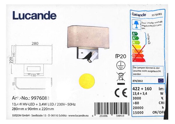 Lucande - LED Аплик VIRVE 1XLED/13,4W/230V + 1xLED/3,4W/230V