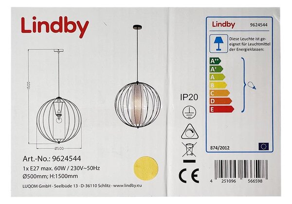 Lindby - Пендел KORIKO 1xE27/60W/230V