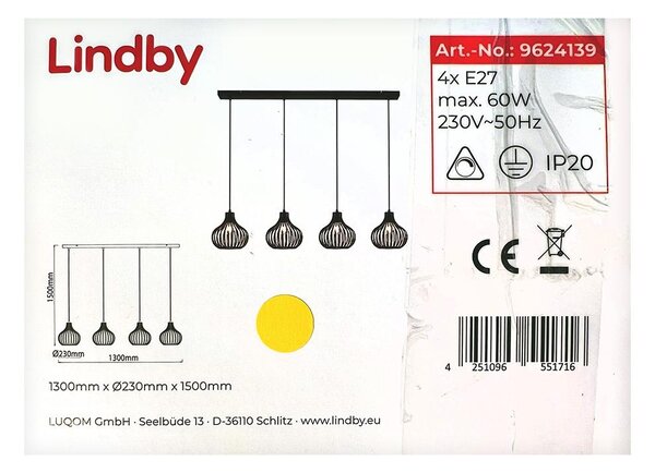 Lindby - Пендел FRANCES 4xE27/60W/230V