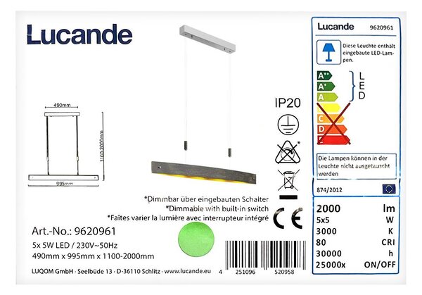 Lucande - LED Димируем пендел LIO 5xLED/5W/230V