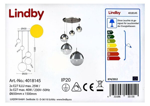 Lindby - Пендел RAVENA 3xE27/40W/230V + 2xE27/25W/230V