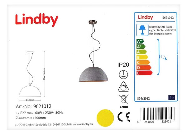 Lindby - Пендел JELIN 1xE27/60W/230V