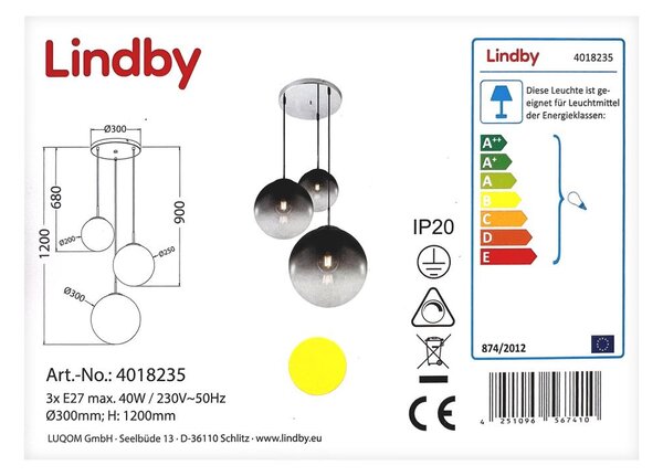 Lindby - Пендел ROBYN 3xE27/40W/230V