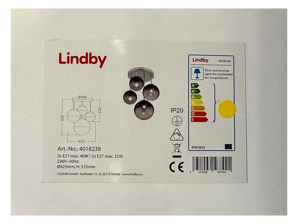 Lindby - Висящ полилей ROBYN 2xE27/40W/230V + 2xE27/25W/230V