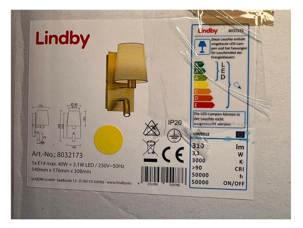 Lindby - Аплик AIDEN 1xE14/40W/230V + LED/3,1W/230V