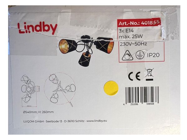 Lindby - Полилей за повърхностен монтаж SINDRI 3xE14/25W/230V