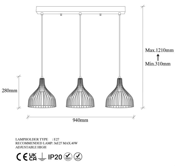 Черно висящо осветително тял с метален абажур Cafu – Opviq lights