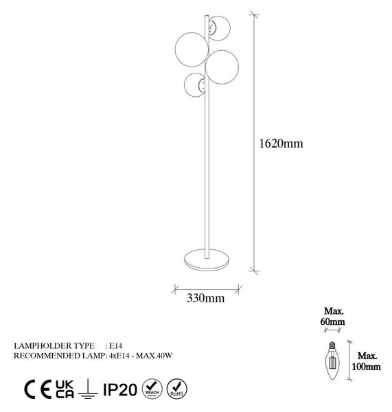 Подова лампа златна със стъклен абажур (височина 162 cm) Fazli – Opviq lights