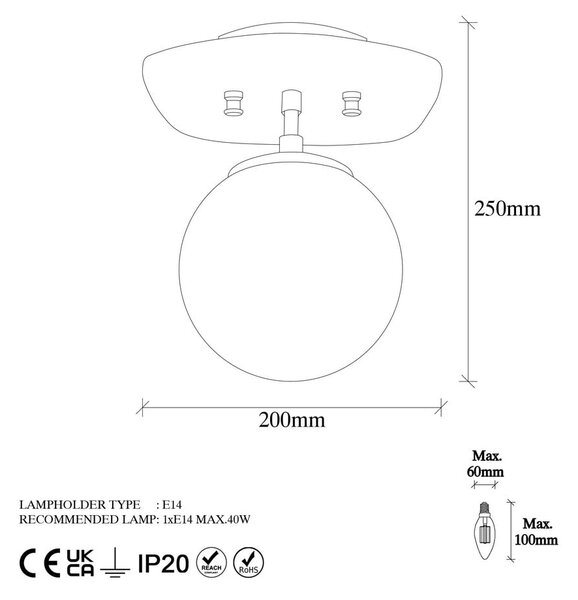 Осветително тяло за таван златно със стъклен абажур 20x25 cm Well – Opviq lights