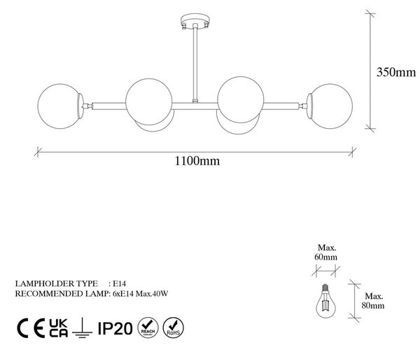 Бяло/златно осветително тяло за таван със стъклен абажур 40x110 cm Fazli – Opviq lights