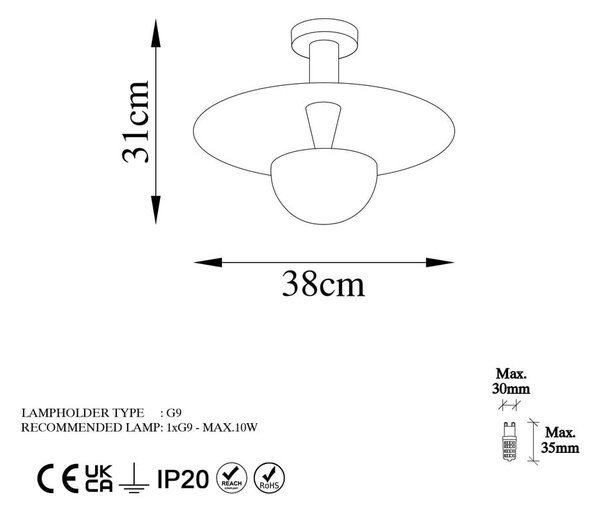 Висящо осветително тял меден с метален абажур ø 38 cm Kurt – Opviq lights