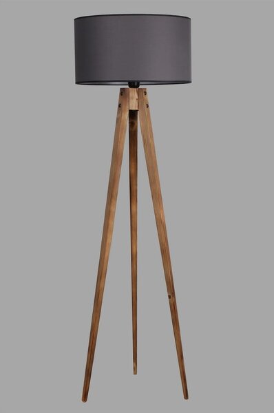 Черна/кафява подова лампа с текстилен абажур (височина 153 cm) Tripod – Opviq lights