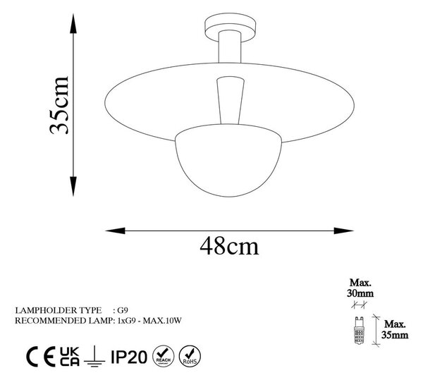 Висящо осветително тял меден с метален абажур ø 48 cm Kurt – Opviq lights