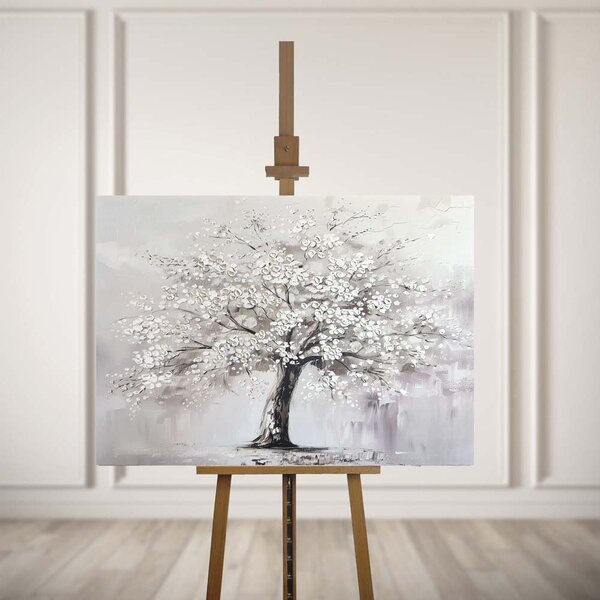 WHITE TREE КАРТИНА КАНАВА С РЪЧНО РИСУВАНИ ЕЛЕМЕНТИ 70/100 СМ