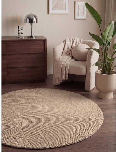 Бежов ръчно изработен вълнен кръгъл килим ø 120 cm Calmio – Hanse Home
