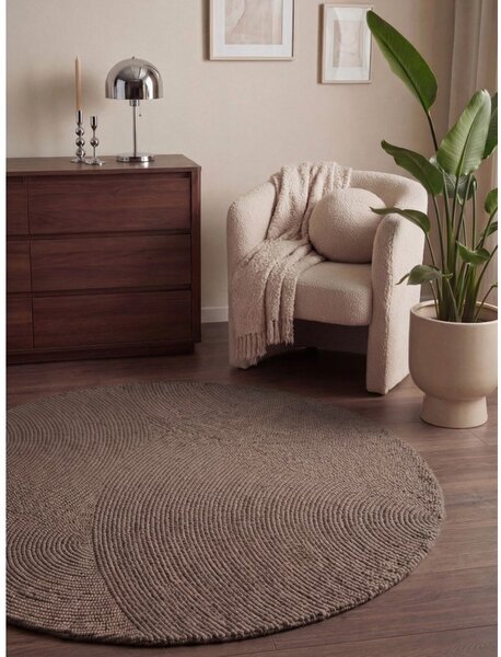 Кафяво-сив ръчно изработен вълнен кръгъл килим ø 120 cm Calmio – Hanse Home