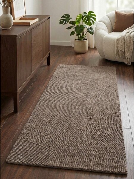 Кафяво-сива ръчно изработена вълнена пътека 80x200 cm Calmio – Hanse Home