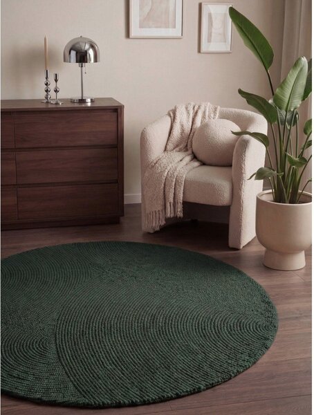 Тъмнозелен ръчно изработен вълнен кръгъл килим ø 120 cm Calmio – Hanse Home