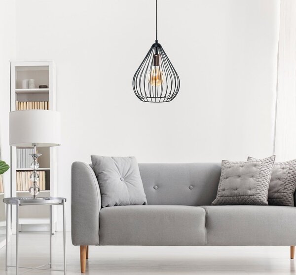 Черно висящо осветително тяло с метален абажур ø 24 cm Fasah – Opviq lights