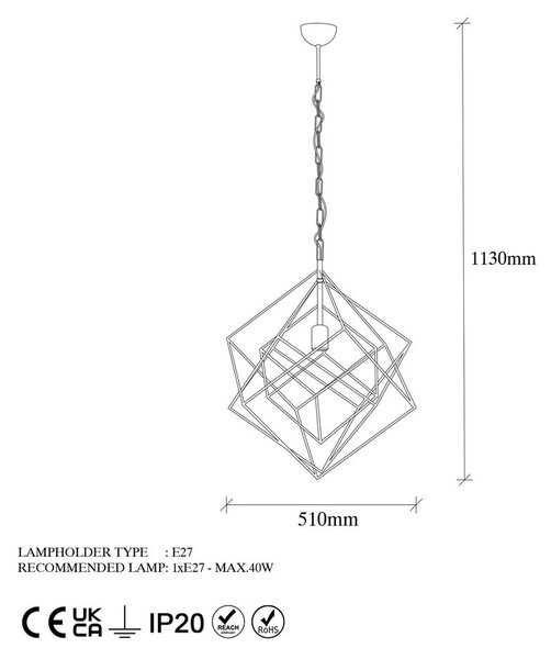 Черно висящо осветително тял с метален абажур ø 51 cm Till – Opviq lights