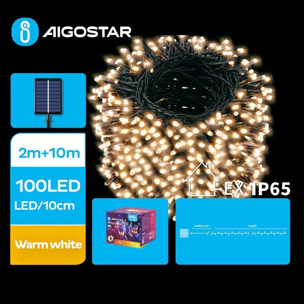 Aigostar - LED соларни коледни лампички 100xLED/8 функции 12 м IP65 топло бял