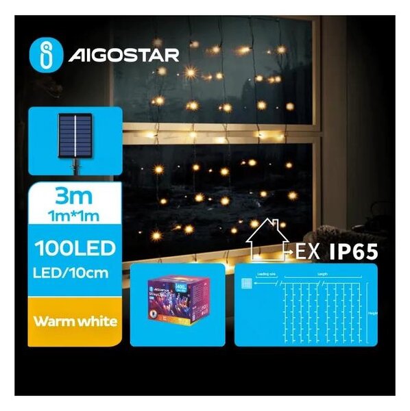 Aigostar - Соларен LED низ 100 светодиода/8 режима 4x1m IP65 топло бяло