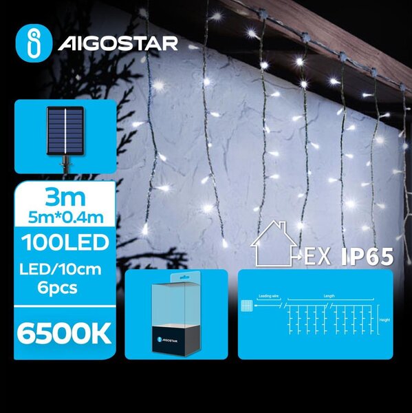 Aigostar - LED соларни коледни лампички 100xLED/8 функции 8x0,4 м IP65 студено бял