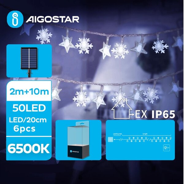 Aigostar - LED Solar Коледни лампички 50xLED/8 функции 12 м IP65 студено бял