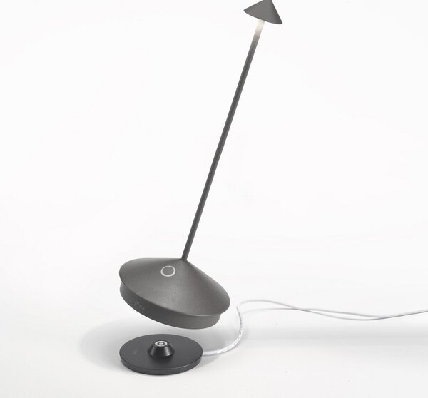 Zafferano Pina 3K LED настолна лампа с акумулатор, тъмно сива, IP54, Затъмняване, Сив, Дневна/трапезария, Алуминий, Модерен