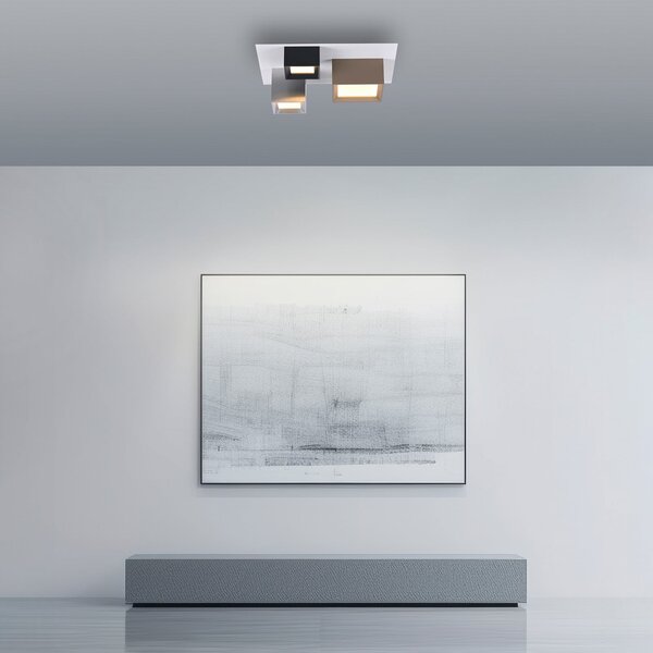 PURE LED таванна лампа Manhatten, многоцветна, 3-лампова, CCT, Затъмняване, Многоцветен, Коридор, Алуминий, Модерен