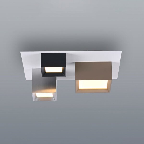 PURE LED таванна лампа Manhatten, многоцветна, 3-лампова, CCT, Затъмняване, Многоцветен, Коридор, Алуминий, Модерен