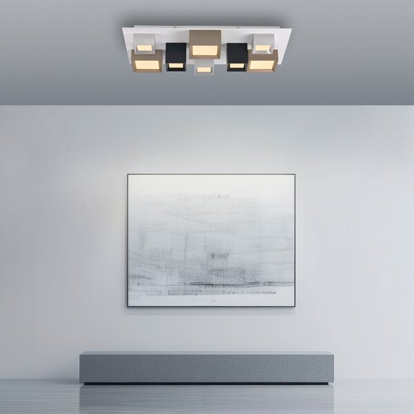 PURE LED таванна лампа Manhatten, многоцветна, 8-лампова, CCT, Затъмняване, Многоцветен, Коридор, Алуминий, Модерен