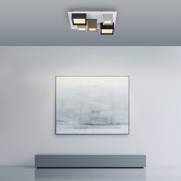 PURE LED таванна лампа Manhatten, многоцветна, 5-лампова, CCT, Затъмняване, Многоцветен, Коридор, Алуминий, Модерен