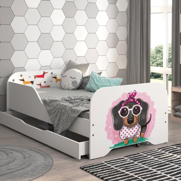 Пълно детско легло 140 x 70 cm с матрак и решетка - SWEET DOG