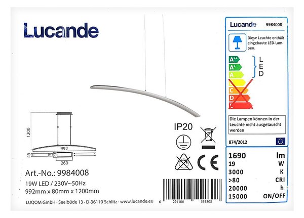 Lucande - LED Пендел LORIAN LED/19W/230V