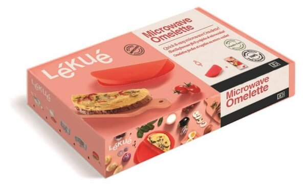 Съд за приготвяне на омлет в микровълнова Lekue 1009029, 23х10х3.5 см, Платинен силикон, От -60 до +220C, Прозрачен/Червен