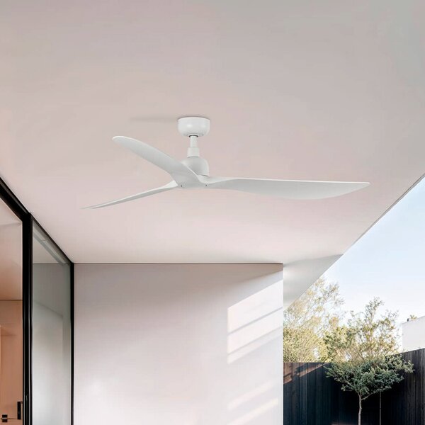 FARO BARCELONA Таванен вентилатор Outwood, бял, DC, тих, Ø 150 cm, IP44, Бял, Дневна/трапезария, Пластмаса, Модерен